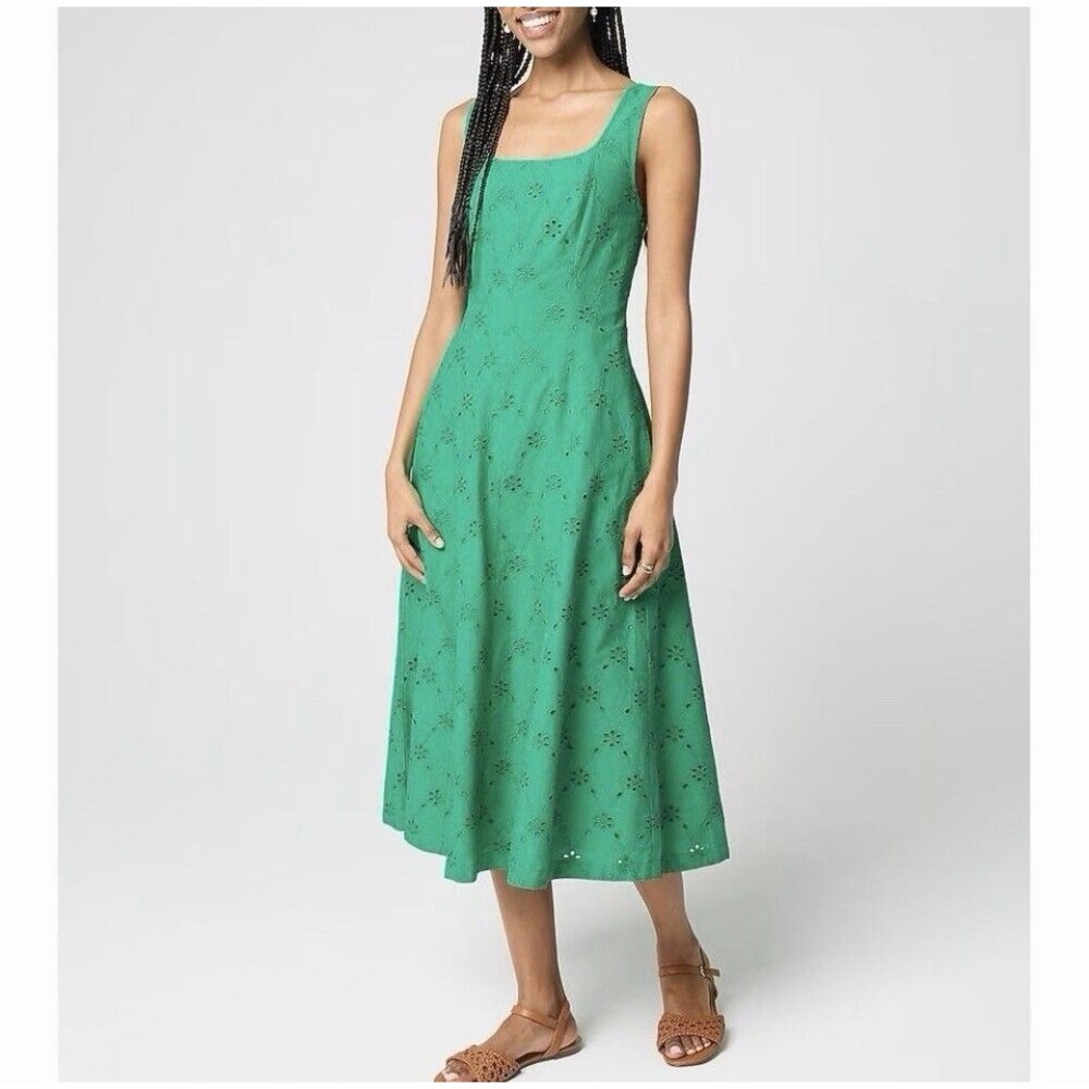 J.Crew Factory Eyelet Embroidered Midi Dress Emerald Beryl Green Size 10 CS891